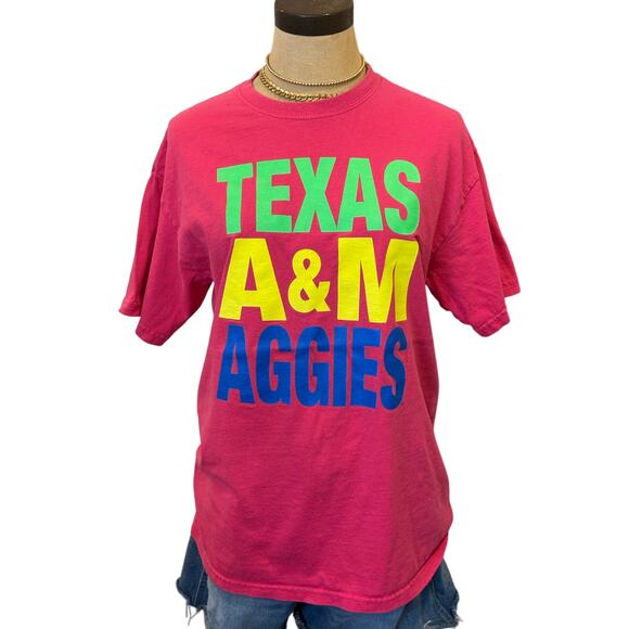 TEXAS A&M AGGIES Gildan Neon Colors Pink Tee T-Shirt Unisex M Gameday Collegiate - Picture 1 of 6